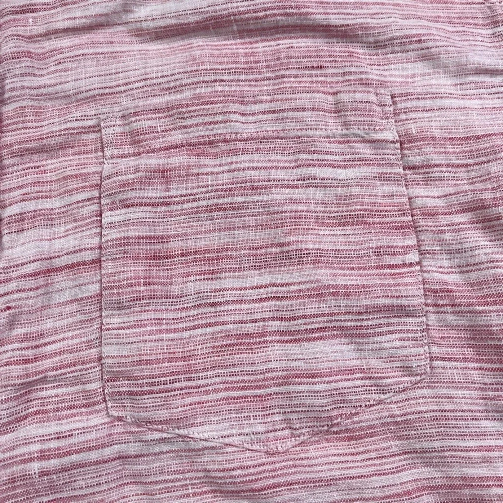 Banana Republic Shirt Mens XL Pink‎ Stripes Linen Camden Fit Short Sleeve